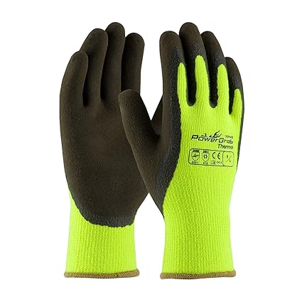 Powergrab PIP 41-1405 Thermo Hi Vis Green Latex Coated Gloves Medium 12 Pair