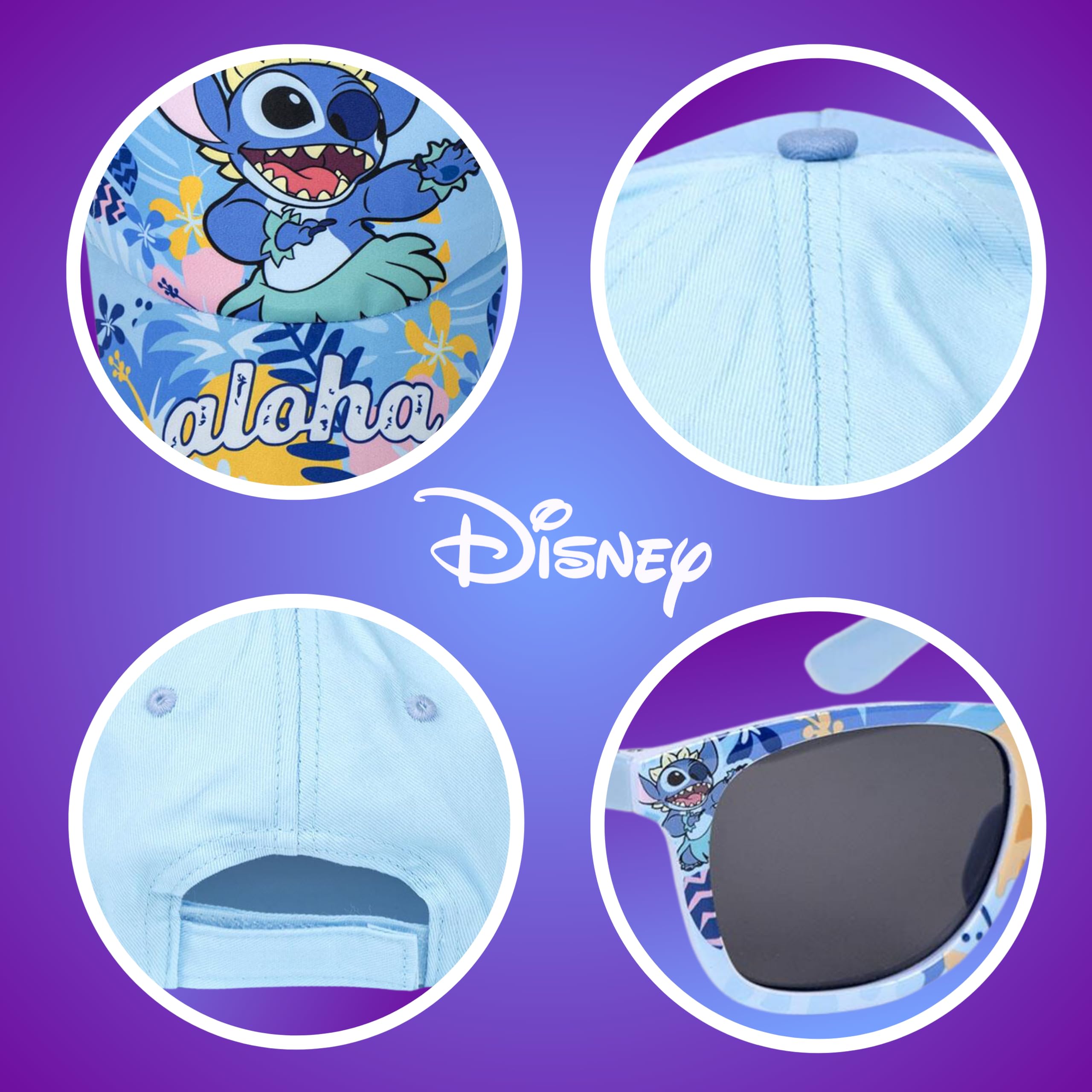 Disney Stitch okulary przeciwsłoneczne i kapelusz dla dziewcząt, ochrona przed promieniowaniem UV, ramka z tworzywa sztucznego, pół, do noszenia na co dzień, dla dziewcząt