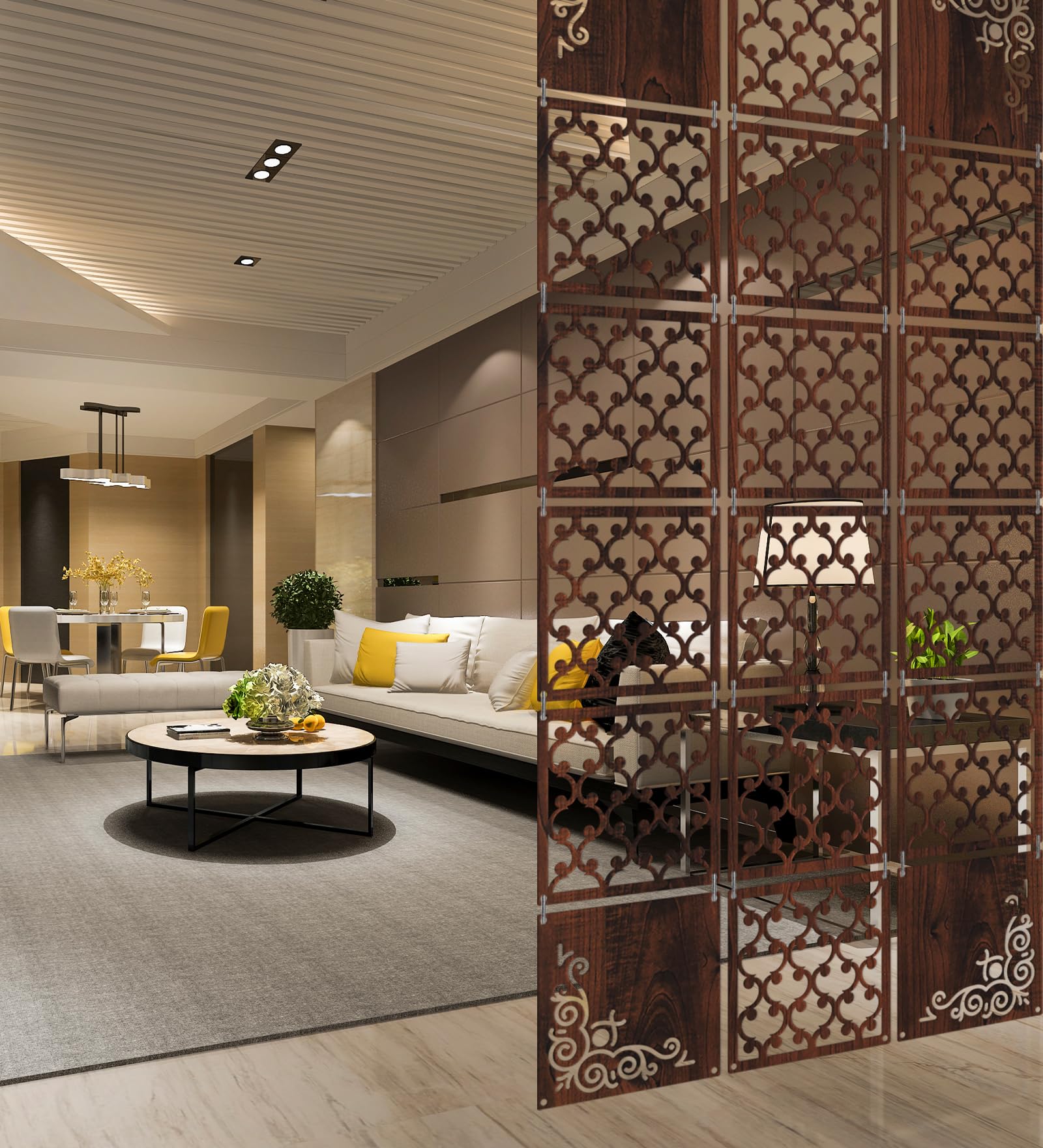 RANDOM 12Pcs Hanging Room Partitions | Elegant and Modern Screen Partition | DIY Room Divider Panel for Decorating Bedroom/Dining/Study/Kitchen/Living/Hotel Rooms |-image-14