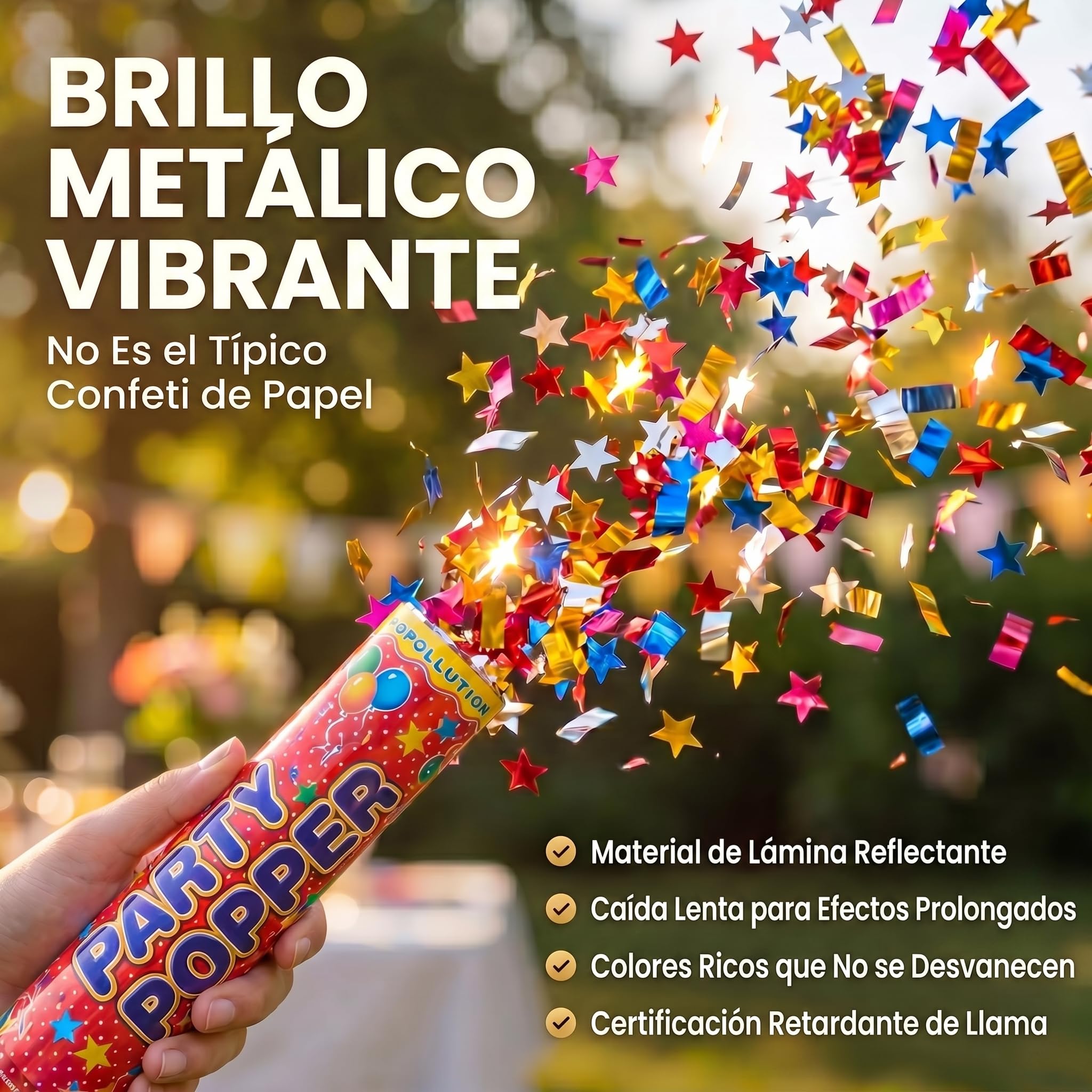 Cañón de Confeti Tirador de Confeti para fiestas Cañón de Confeti - XXL - Conjunto (Colorido (100cm), 10 piezas)