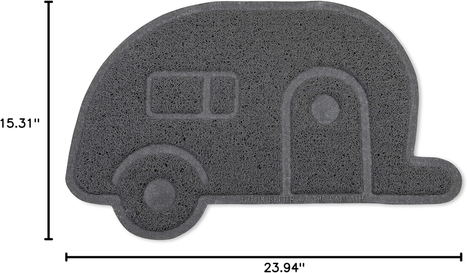 Camco Life is Better at The Campsite Scrub Rug | Ideal for Dirt Removal | Features a Gray, Retro Travel Trailer Shaped Design | Measures 23-15/16-inches (W) x 15-5/16-inches (H) (53117)