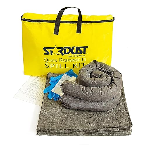 Stardust Spill Products D715 Quick Response II Kit de derrames incluye bolsa amarilla, 15 almohadillas sorbentes universales, 2 calcetines sorbentes