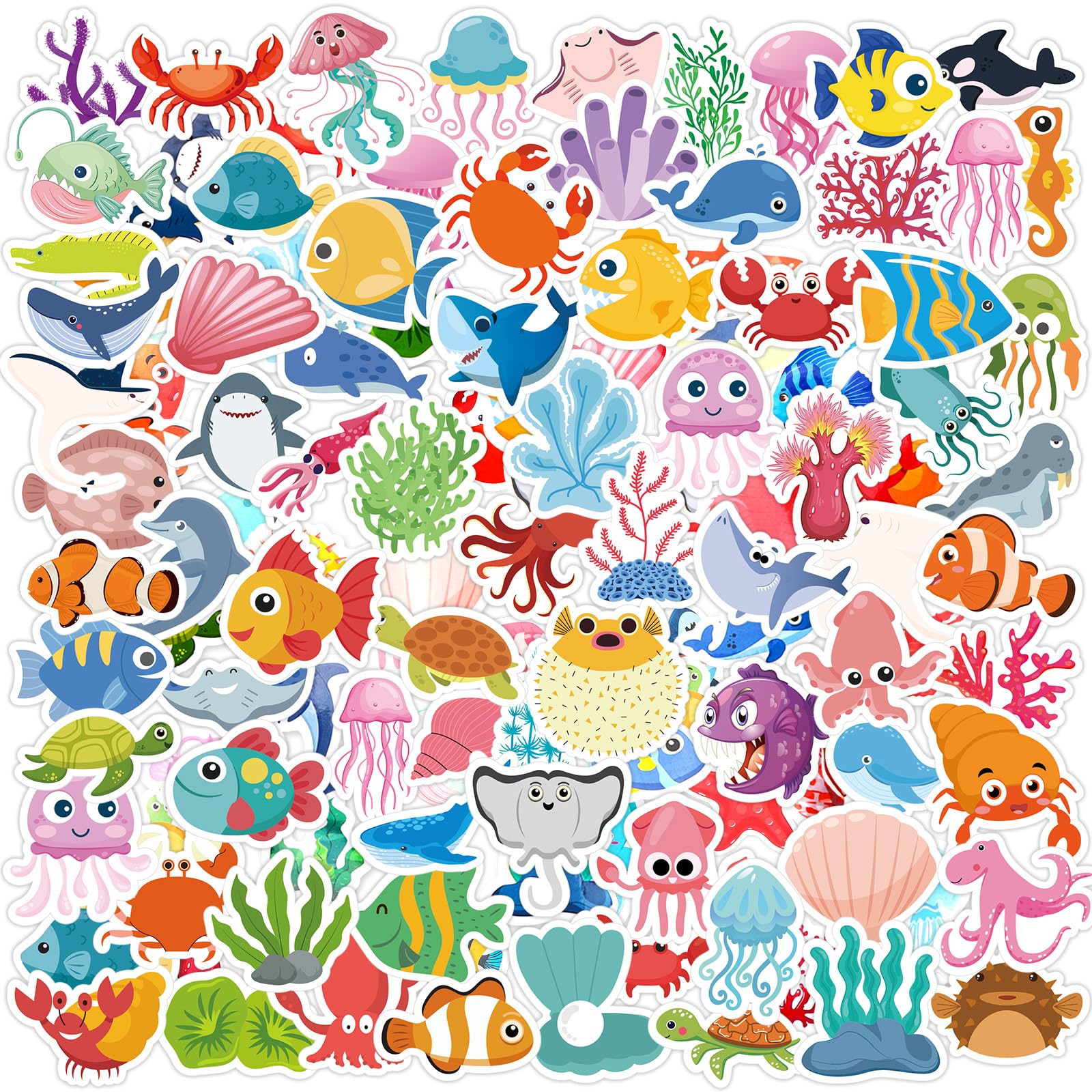 JULBEAR 200 Pcs Ocean Animal Stickers for Kids, Sea Creature Fish Turtle Sticker Suitable for Water Bottles Laptops Scrapbooks Skateboards Ocean Party
