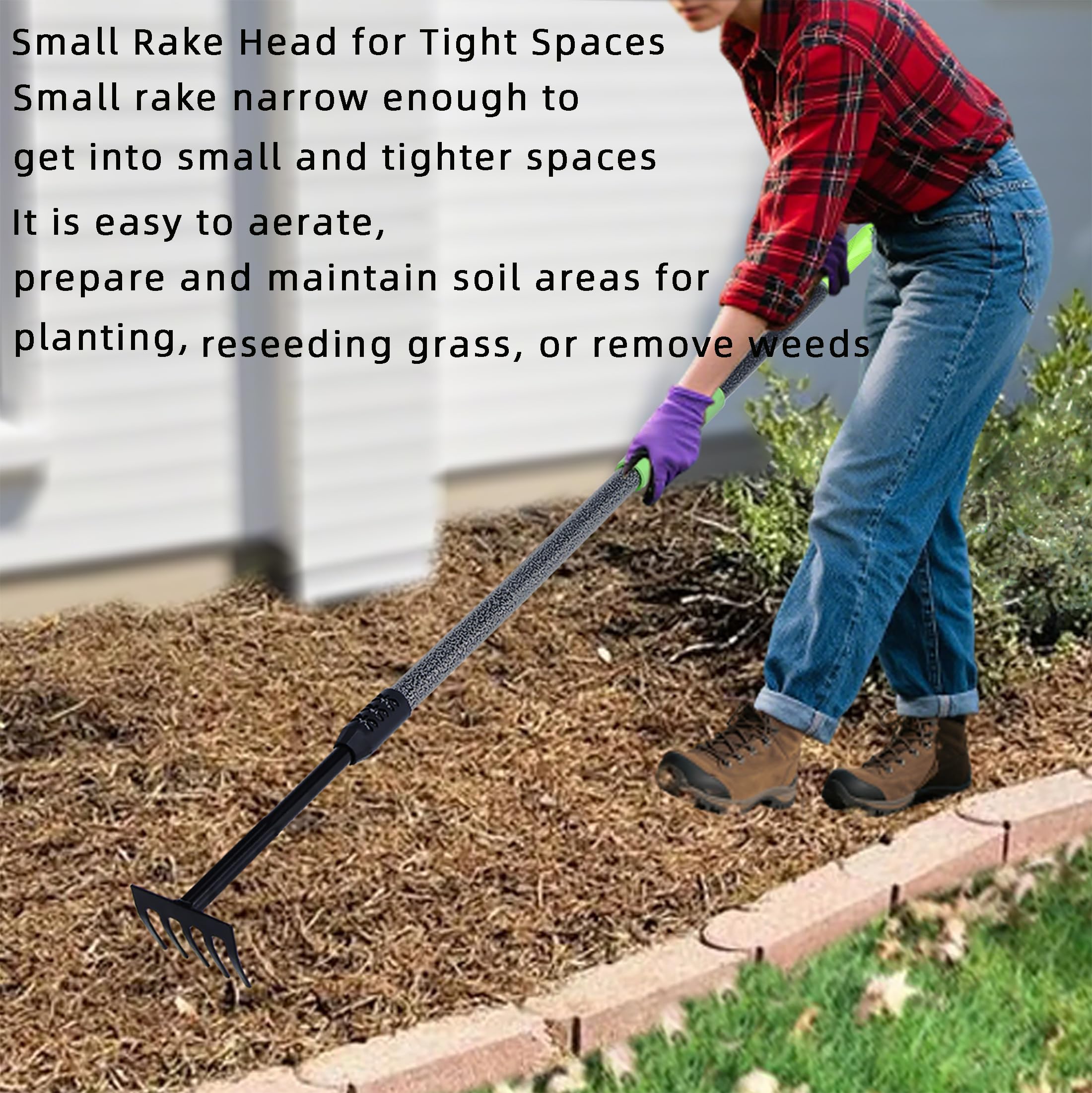Hand Rake Garden Tool - Adjustable & Durable -7