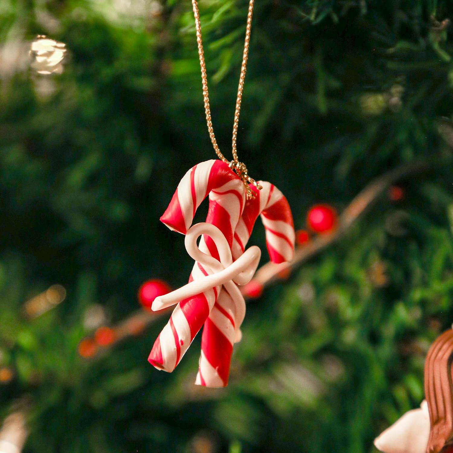 Christmas Tree Ornaments Set -18 Unique Holiday Ornaments, Clay Material, Charming Reds and Whites Christmas Set, Festive Hanging Ornament Set