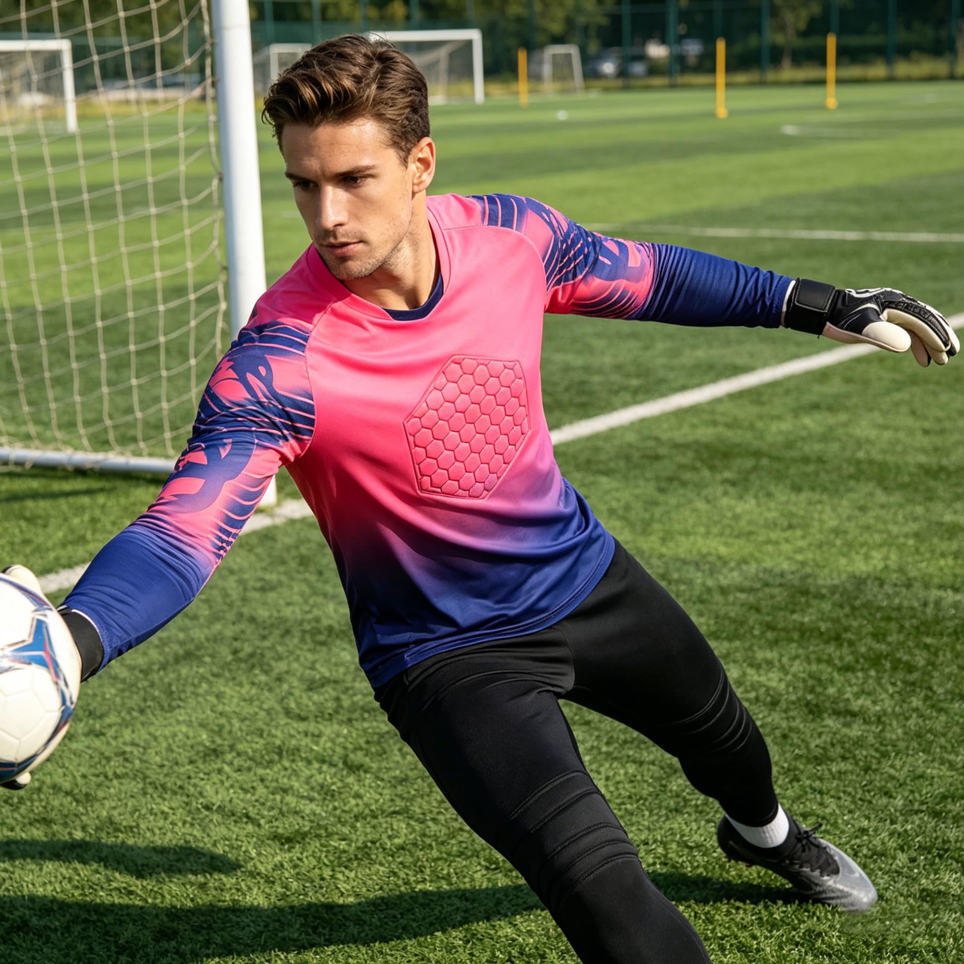 Conjunto de portero de balonmano y fútbol, camiseta de portero transpirable con almohadilla protectora para adultos y niños, pantalones de portero acolchados