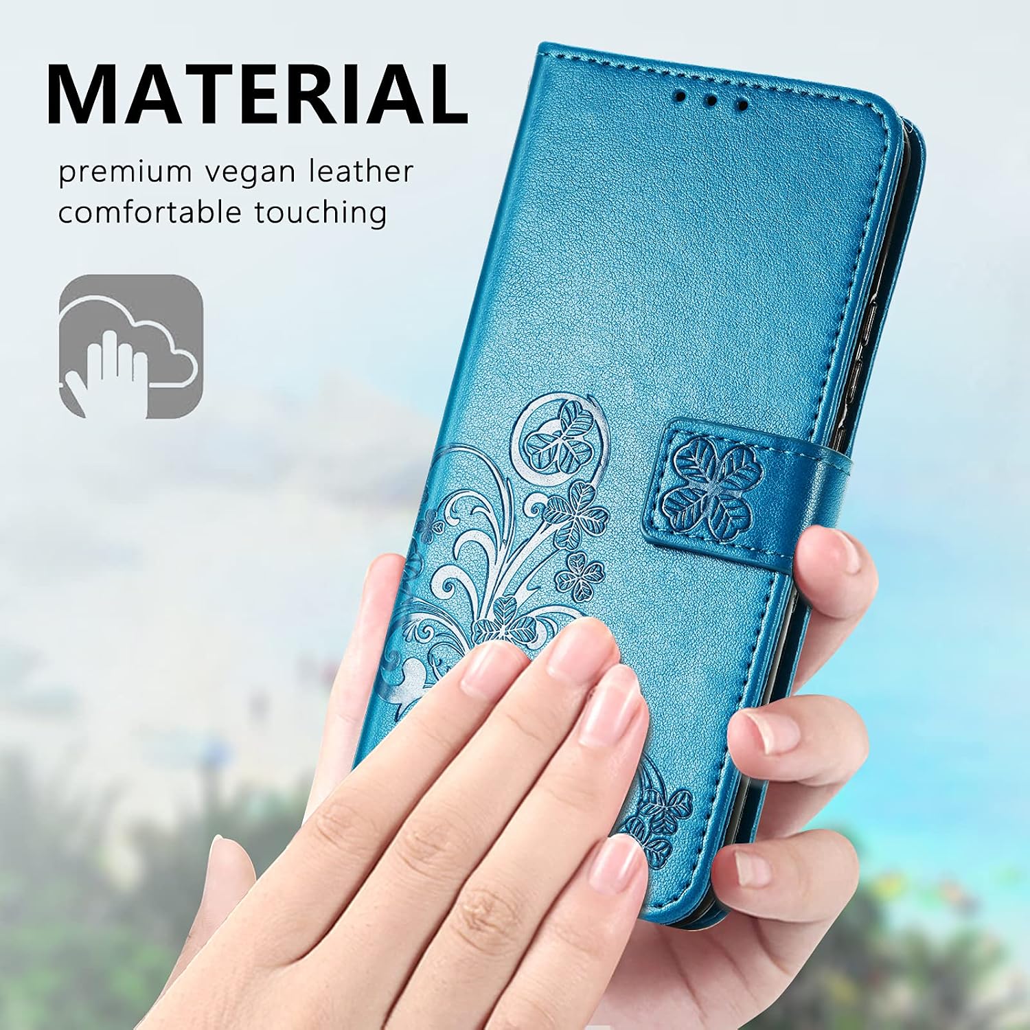 Supdigital Galaxy A12 Wallet Case, [Flower Embossed] Premium PU Leather Flip Protective Case Cover with Card Holder and Stand for Samsung Galaxy A12 6.5-inch (Blue)