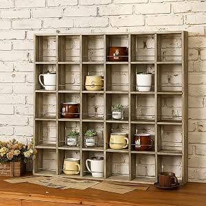 Kigley Oversize Coffee Mug Display Rack Wooden Shelves Rustic Shot Glass Display Case Travel Mug Shelf Wall Mounted Rack Holder Shadow Box(5 x 6,Brown)