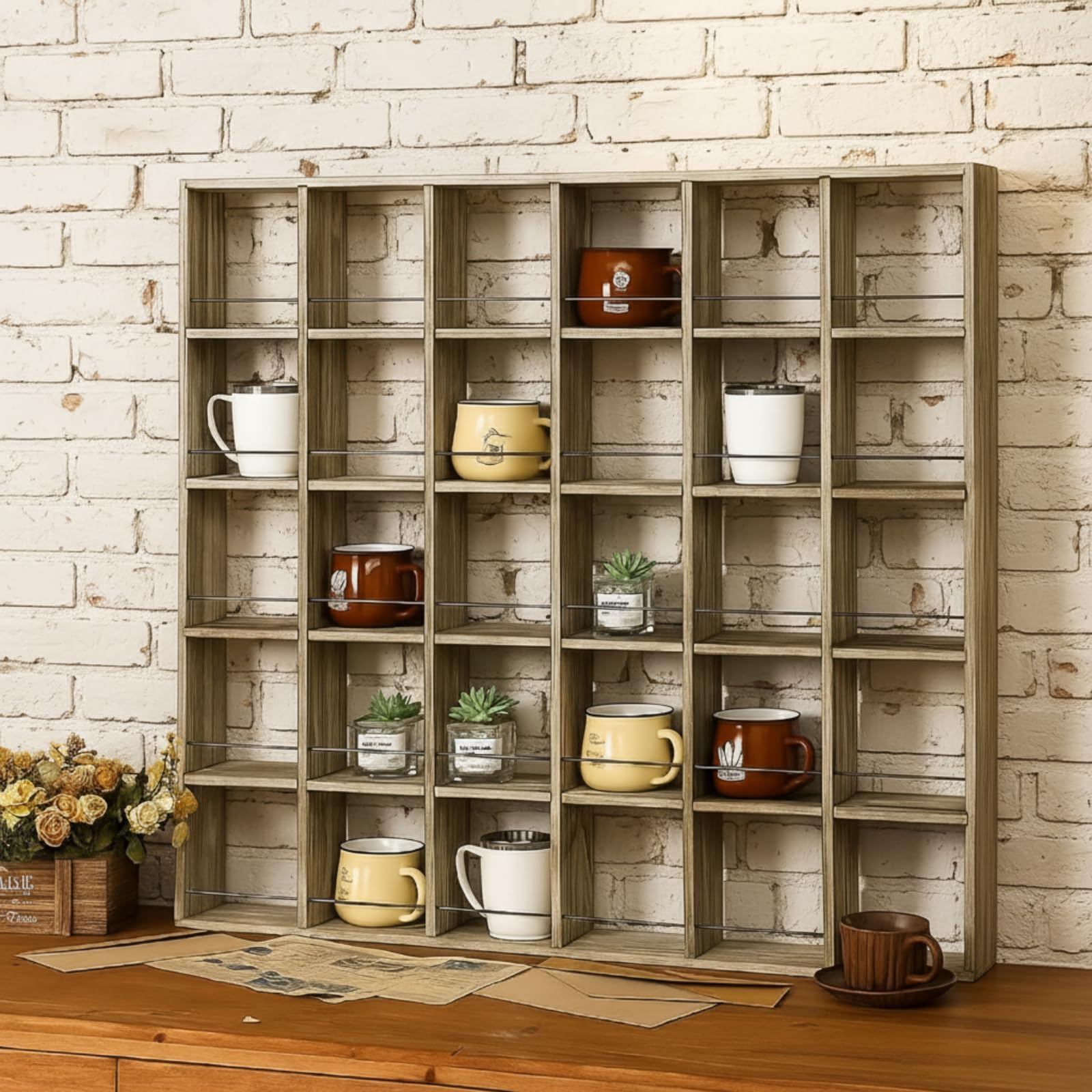 Amazon｜Kigley 特大コーヒーマグディスプレイラック 木製棚 素朴な