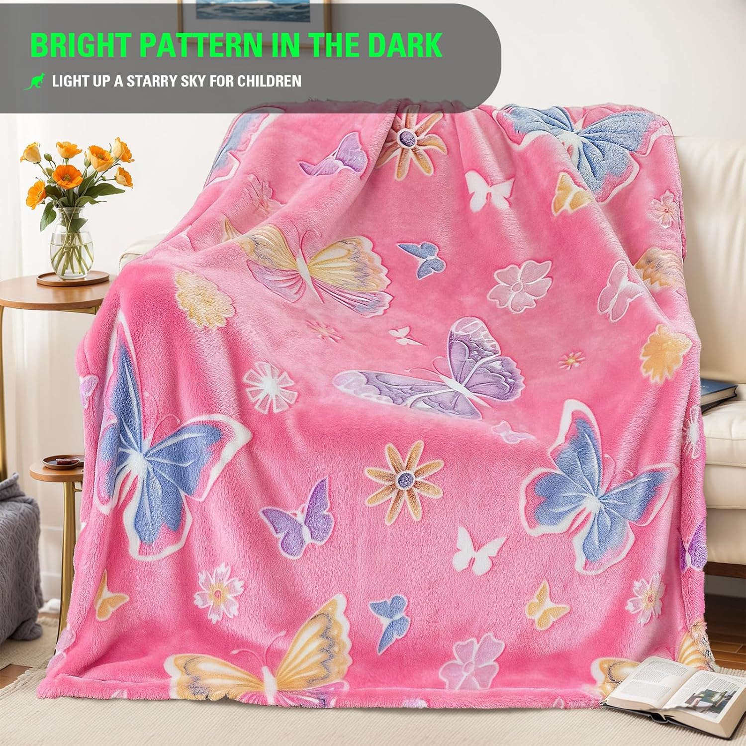 Glow in The Dark Butterfly Blanket for Women/Girls, Butterfly Gifts for Kids 3-12, Soft Blankets for Girls 40"x60" - Image 8