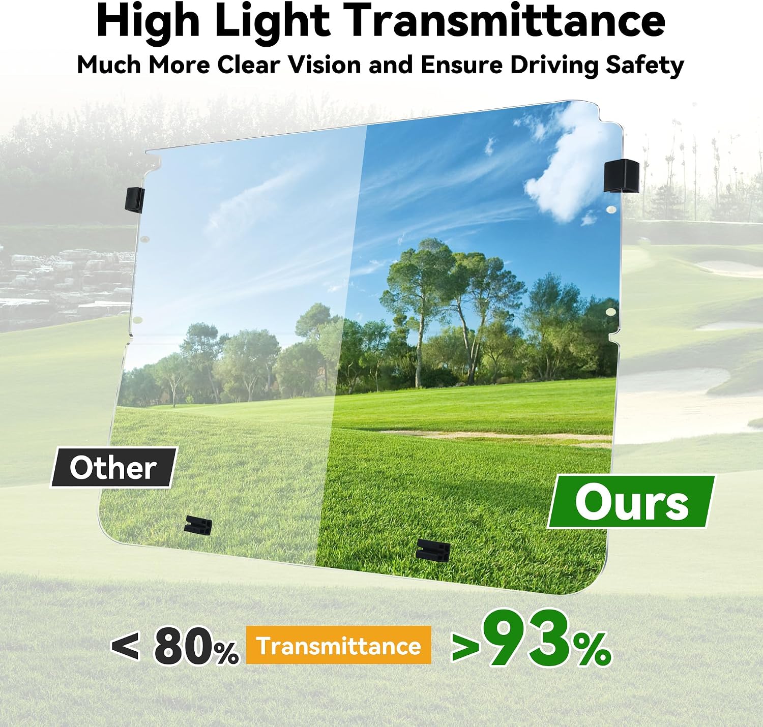 Golf Cart Windshield for Club Car DS 1982-2000, 3/16" Thick Foldable Clear Acrylic, Anti-UV, Impact Resistant & Waterproof, For All-Weather Driving Comfort