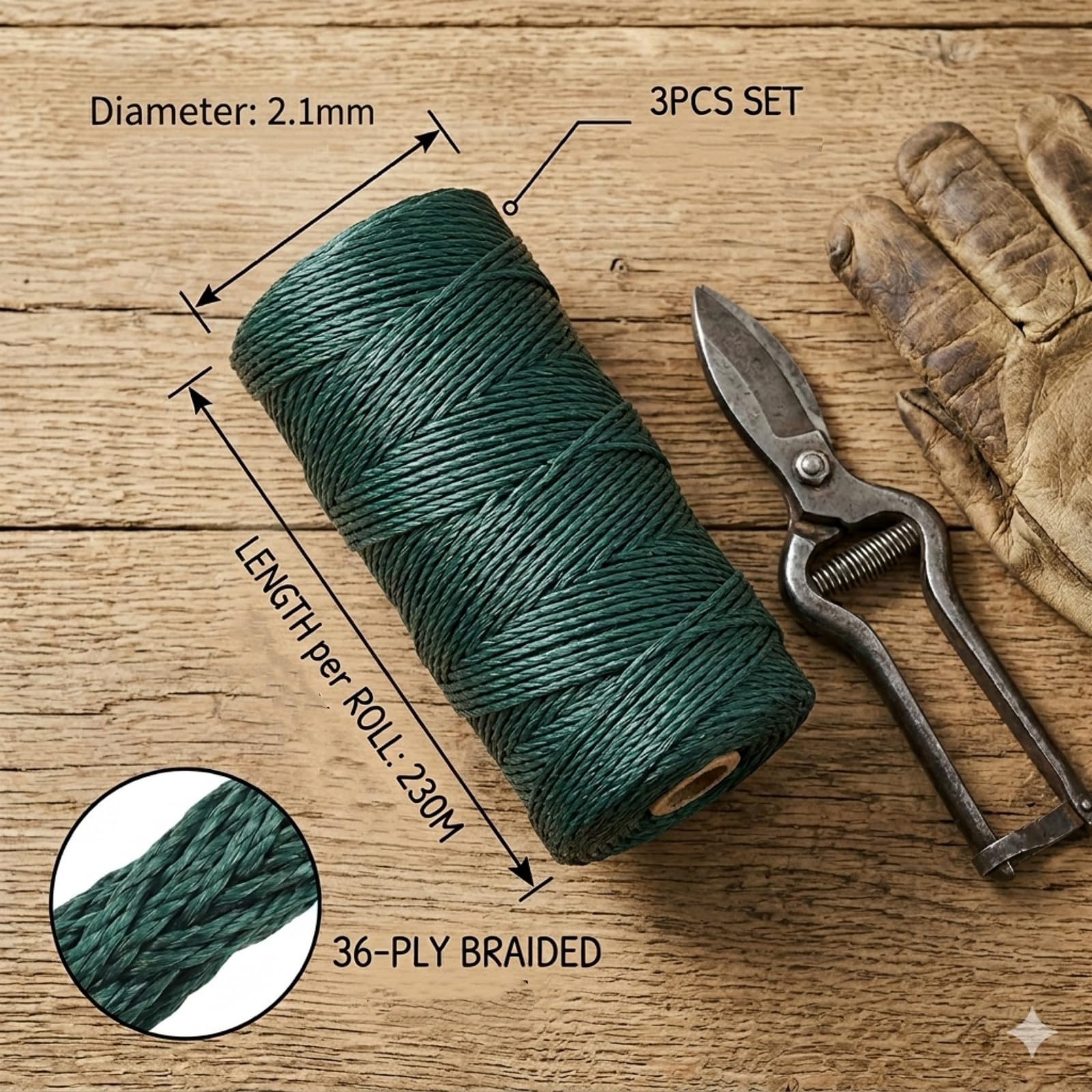 3 piezas de cuerda de línea bancaria verde No.36 trenzado cuerda de nailon fuerte para pesca, camping, supervivencia al aire libre, líneas de señuelo, redes, mejoras para el hogar (2 pies)