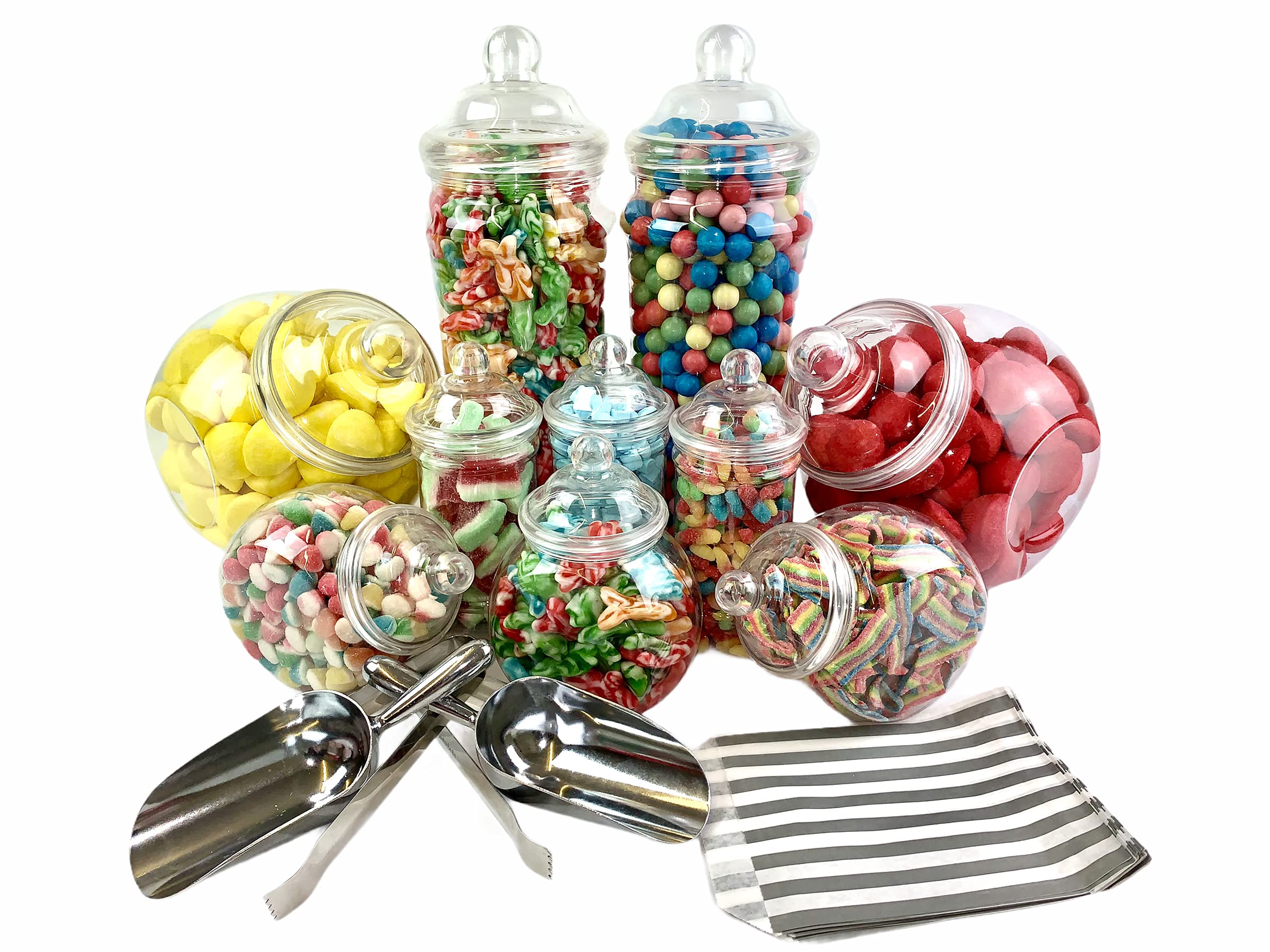 Top Star Vintage Victorian Pick & Mix Candy Buffet Kit - 10 Jar Pack & Silver Stripe Bags