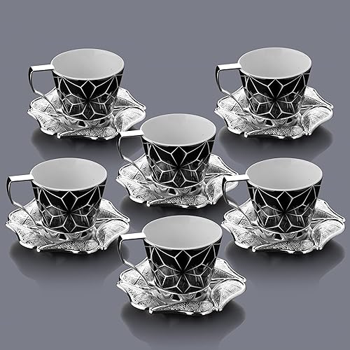 Miniatura 2 de LaModaHome Tazas de café expreso con platillos, juego de 6 tazas de café turcas árabes griegas para mujeres, hombres, invitados o para fiestas de