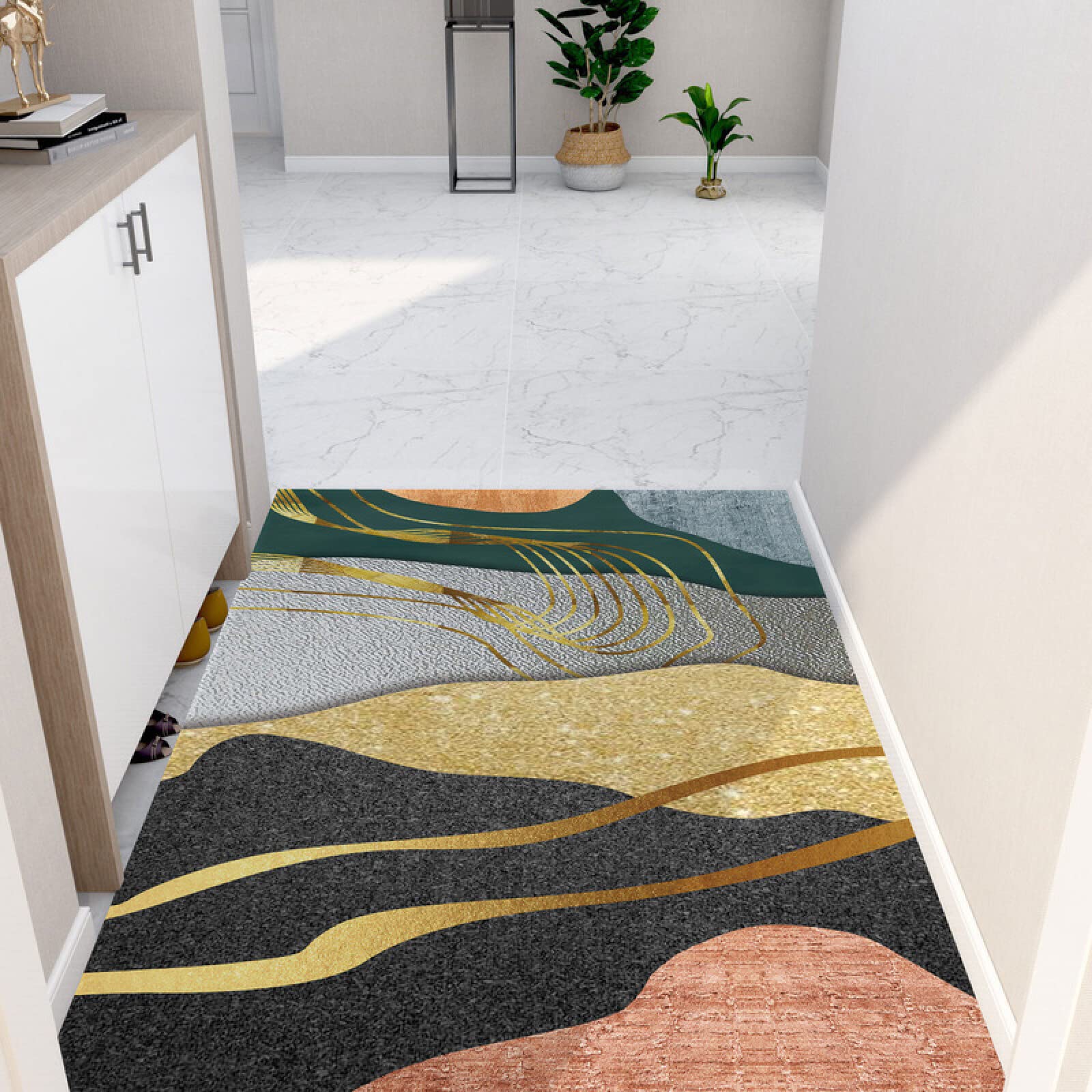 Paillasson Entree Exterieur Gris Or Noir Tapis Grand Format Absorbant Lavable
