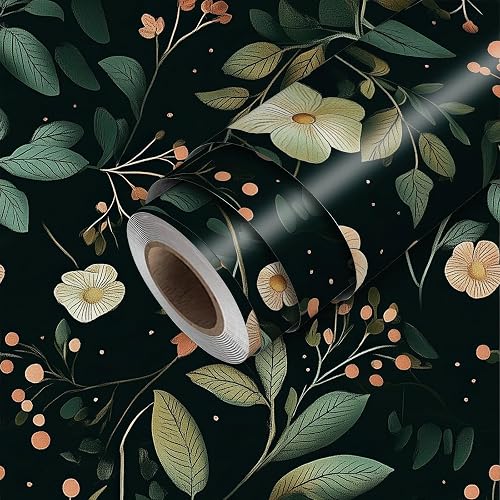 HOMETITUTE Dark Floral Peel and Stick Wallpaper 118.1x17.7 Inch Vinyl