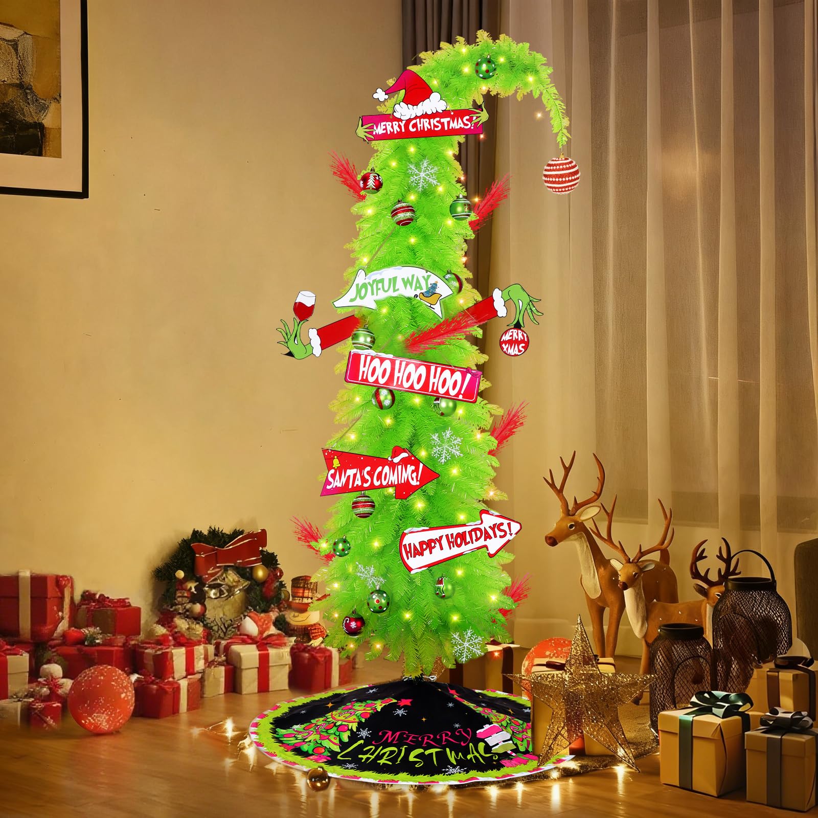 6FT Christmas Tree, Artificial Whimsical Christmas Tree Lime Green for Christmas Party Decorations, Bendable Xmas Tree for Holiday Home Office (39 Pcs)