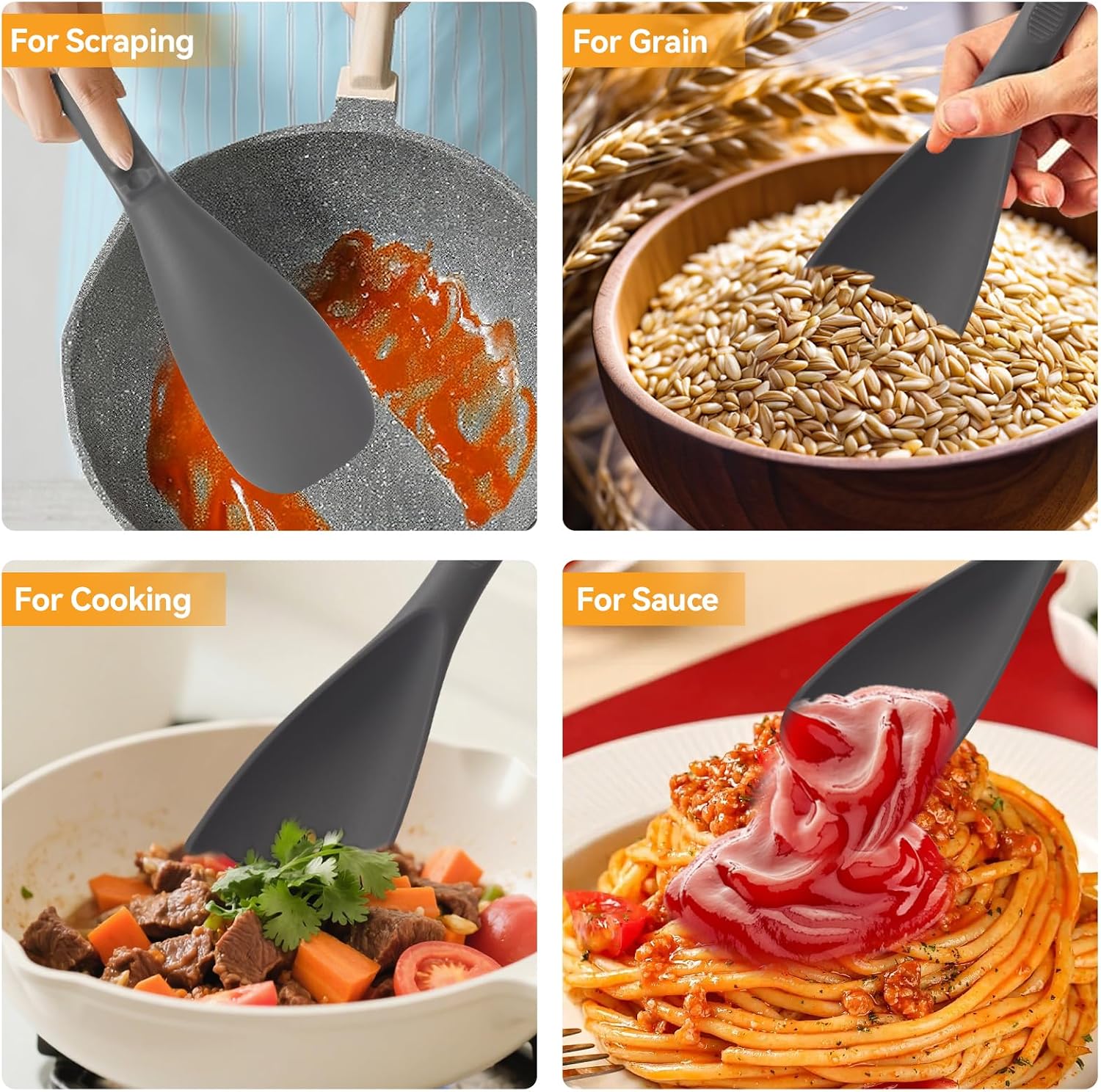 Silicone Cooking Spoon Spatula for Nonstick Cookware, Built-in Spoon Rest