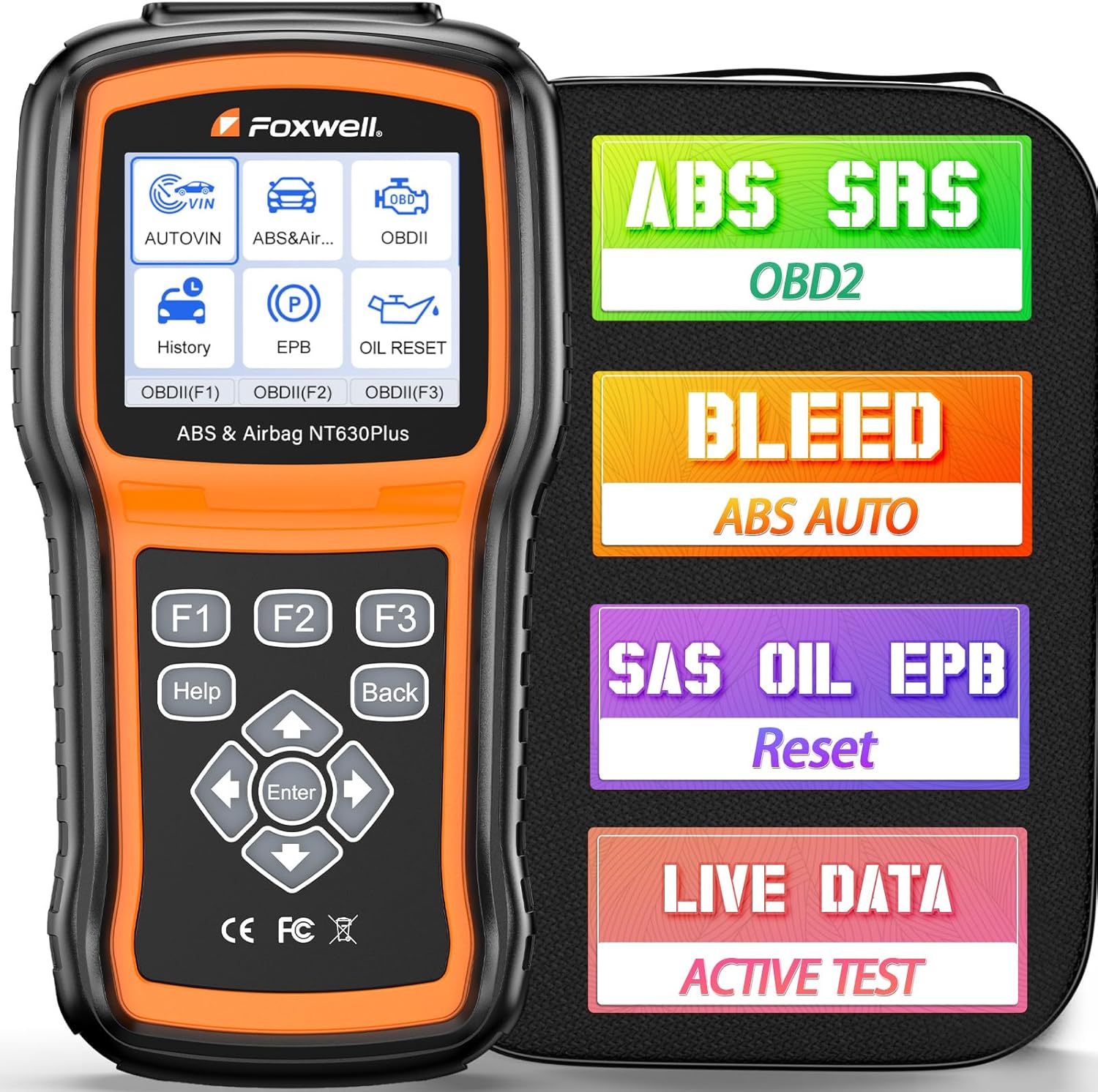 2026 FOXWELL NT630 Plus OBD2 Scanner with ABS and SRS, ABS Auto Bleed Scan Tool, Brake Code Reader with Live Data, Bidirectional Control & SAS Oil EPB Reset Diagnostic Tool