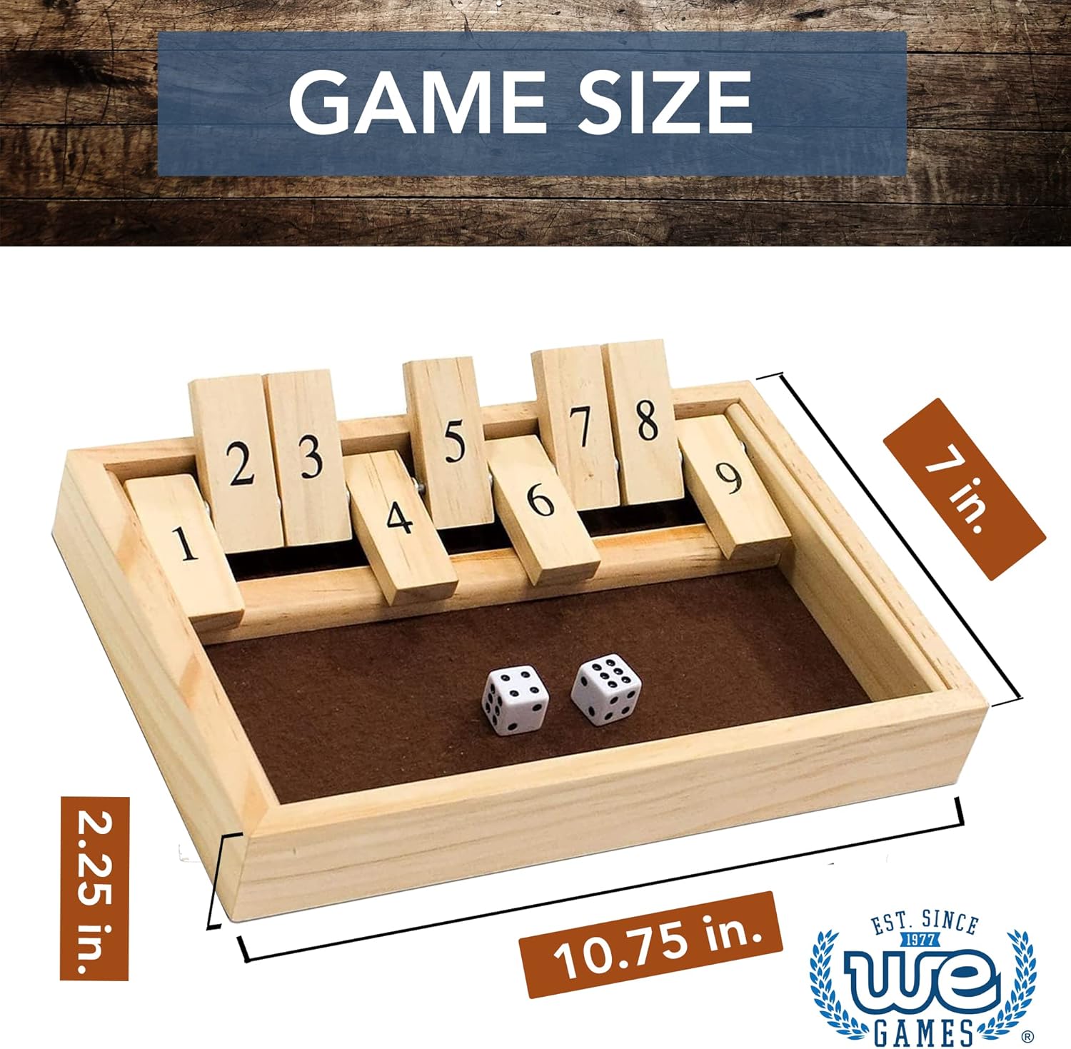 WE Games Classic Dice Board Game – 9 Number Flip Tiles with Natural Wooden Box - 11 inches