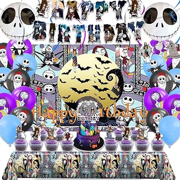 Taeku Horror Birthday Party Decorations Supplies Set for Kids, Black | Horror Theme Scary Fans 42Pcs Decor Includes Banner Balloons Cake Toppers Backdrop Tablecloth