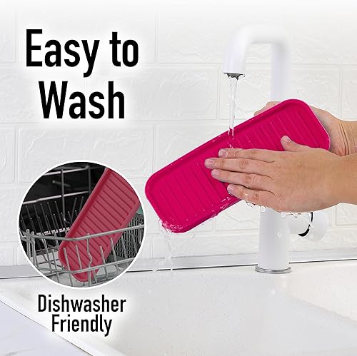 Miniatura 7 de Zulay - Soporte de esponja de silicona (9 x 3.5 pulgadas) para fregadero de cocina, flexible, multiusos, bandeja organizadora de fregadero para