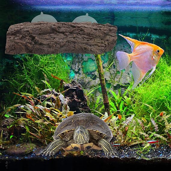 Resin Turtle Tank Basking Platform with Stable and Sturdy Design Easy Climbing Turtle Tank Rocks Decoration and Reptile Docking