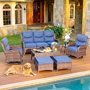 HILLGA Luxury 7-Piece Patio Furniture Set with Cushions, Blue