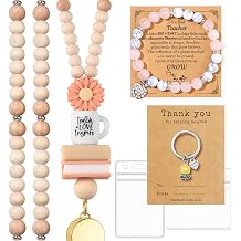 Jewdreamer Teacher Appreciation Gifts for Women Teachers Bracelet Wooden Beaded Lanyard Thank You for Helping Me Grow Keychain Teacher Gifts Set