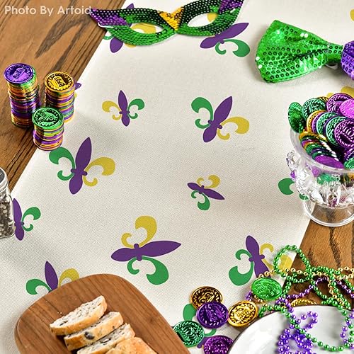 Miniatura 4 de Artoid Mode Iris Purple Mardi Gras - Camino de mesa decoración de mesa de comedor de cocina de temporada para decoración de fiesta en el hogar 13 x