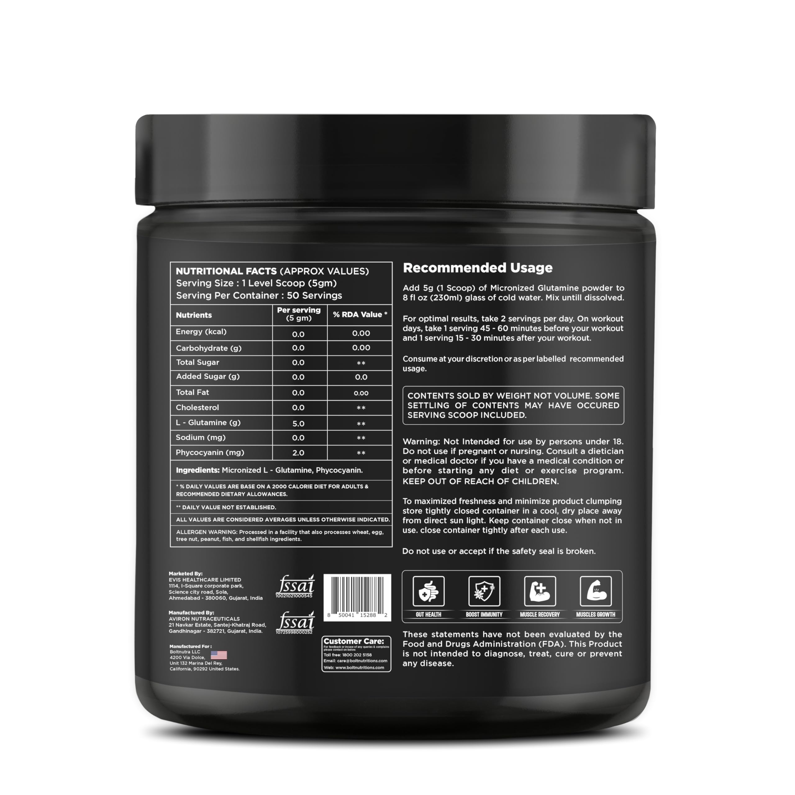 Bolt Nutrition Pure L-Glutamine Powder,5g Glutamine, 50 Servings - Post Workout Supplement for Muscle Growth & Recovery - 250g, Unflavoured — Amazon image 7
