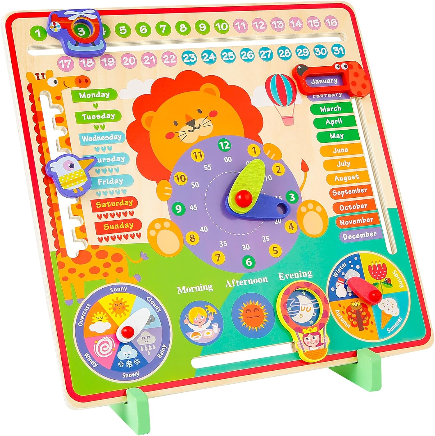 Comius Sharp Reloj de Aprendizaje de Madera Montessori para Niños Pequeños, Tablero Cognitivo de Calendario de Tiempo, Juguetes Educativos de Aprendizaje Preescolar para Mayores de 3 Años