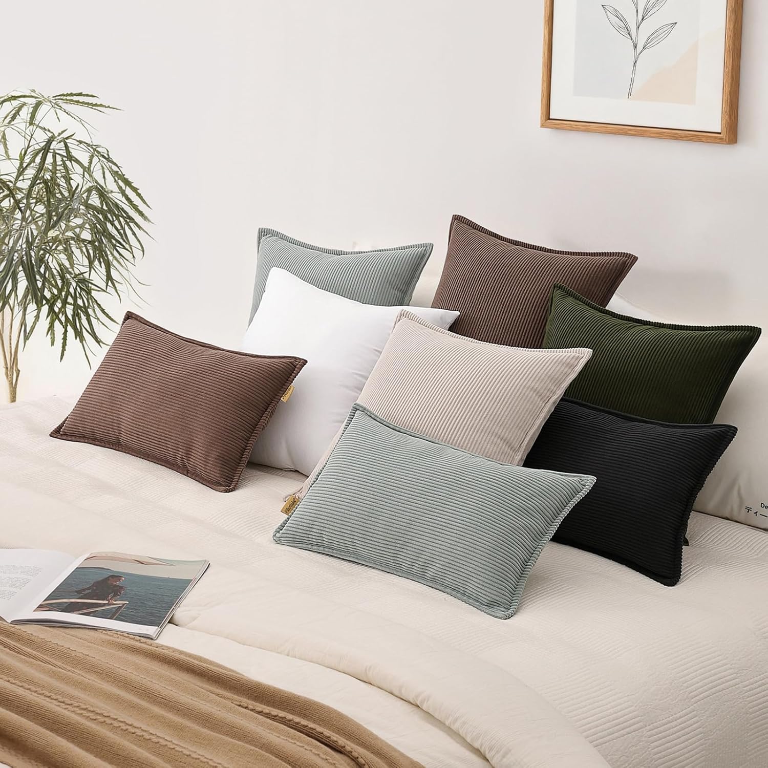 Corduroy Throw Pillow Covers 18x18 Set of 2 – Boho Decorative Pillow Covers for Couch, Sofa, Bed – Soft Square Cushion Covers for Living Room Decor (No Insert) Beige - Image 7