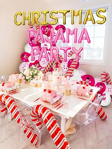 Miniatura 3 de LaVenty Decoración de fiesta de pijama de Navidad rosa, decoración de fiesta de pijama, globos de Navidad, suministros de juegos de fiesta de Navidad