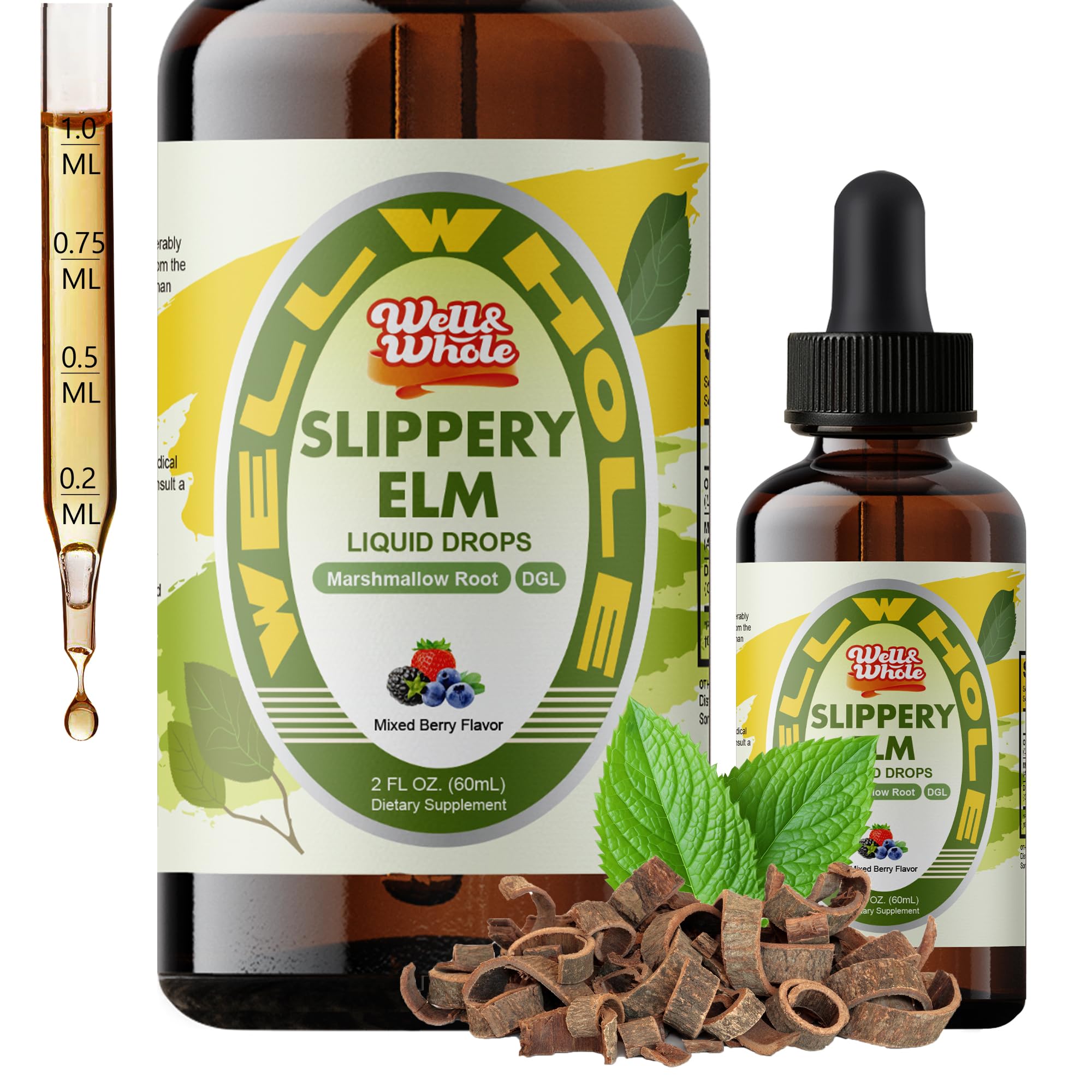 Slippery Elm Liquid Drops, Marshmallow Root，DGL - Digestive & Throat, 60mL