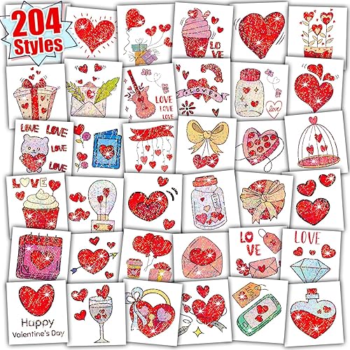 Miniatura 1 de Partywind 204 estilos de purpurina para el día de San Valentín, tatuajes temporales para niños, suministros de fiesta de San Valentín, regalos de
