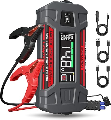 LOKITHOR J401X - Arrancador de batería de 2500 amperios 20000mAh 12V con arranque de temperatura ultra baja de 100W de carga rápida bidireccional