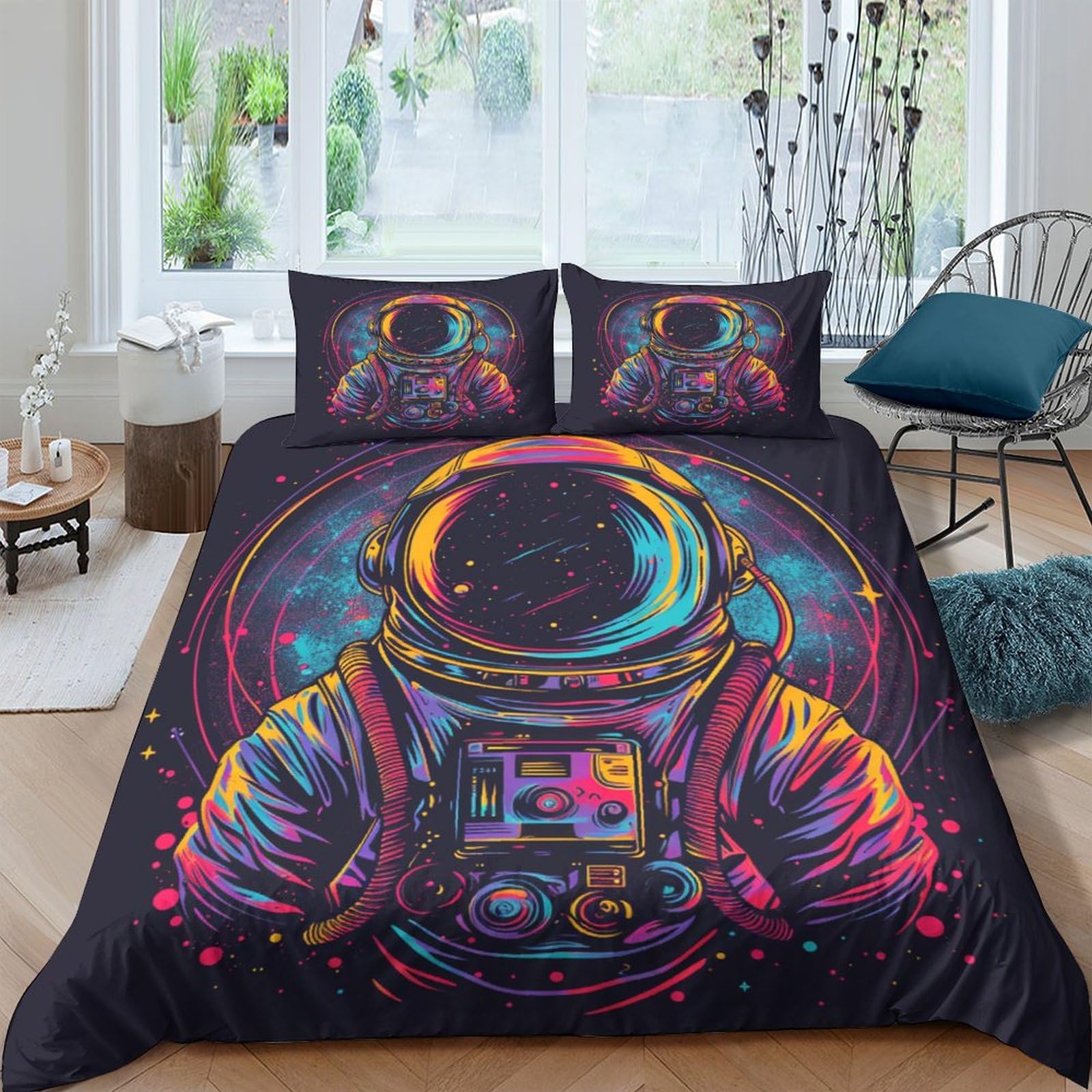 Parure astronaute 3D pour literie double 200x200cm, le décor spatial parfait pour ados