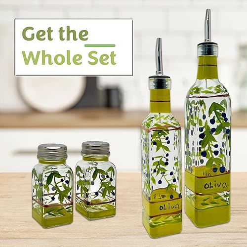 Miniatura 5 de Juego de salero y pimentero de vidrio pintado a mano con rama de Oliva