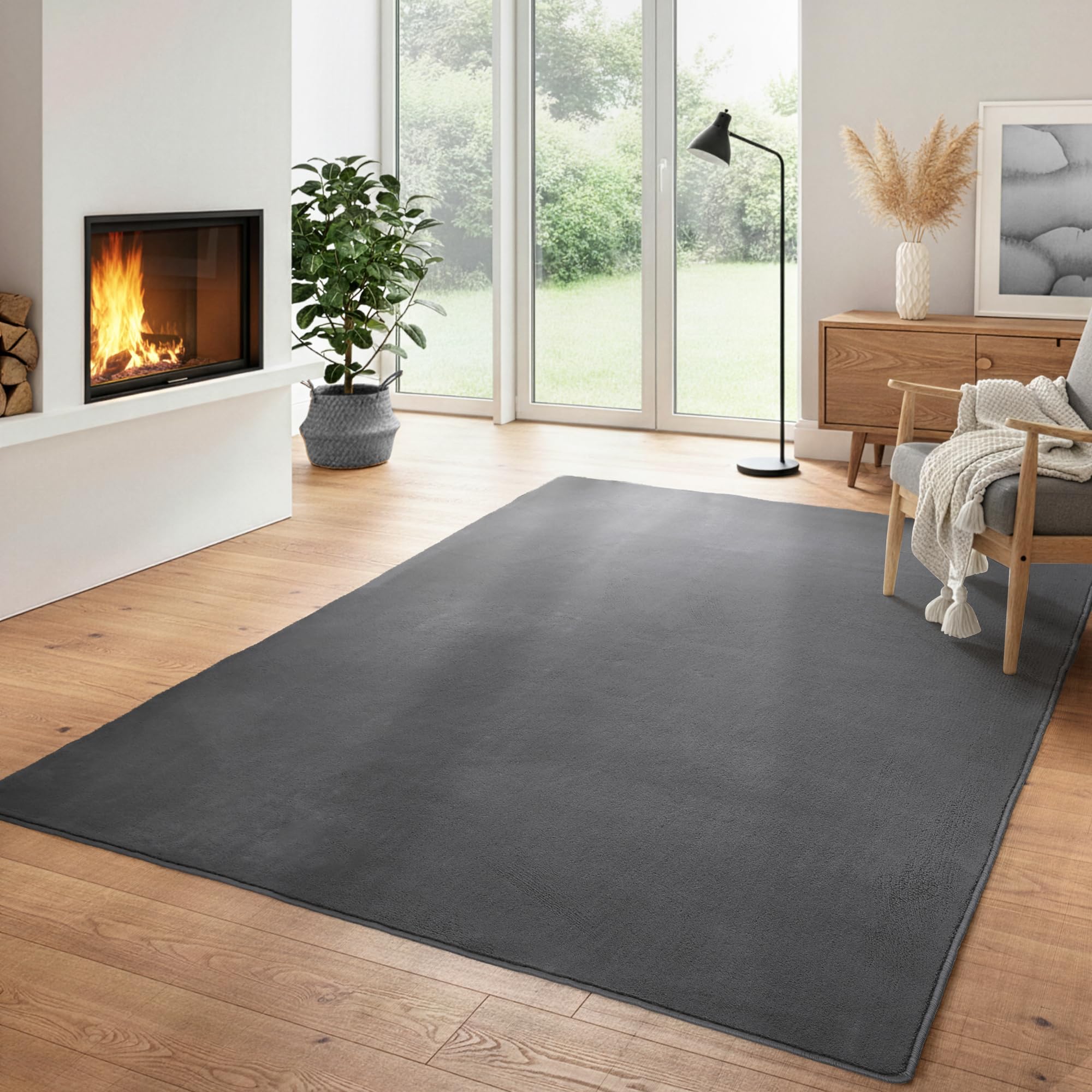 Einfarbiger Teppich Rund Wohnizmmer, Esszimmer, Schlafzimmer, Küchenteppich Waschbar Runder Teppich Beige Flauschig Kurzflor Carpet