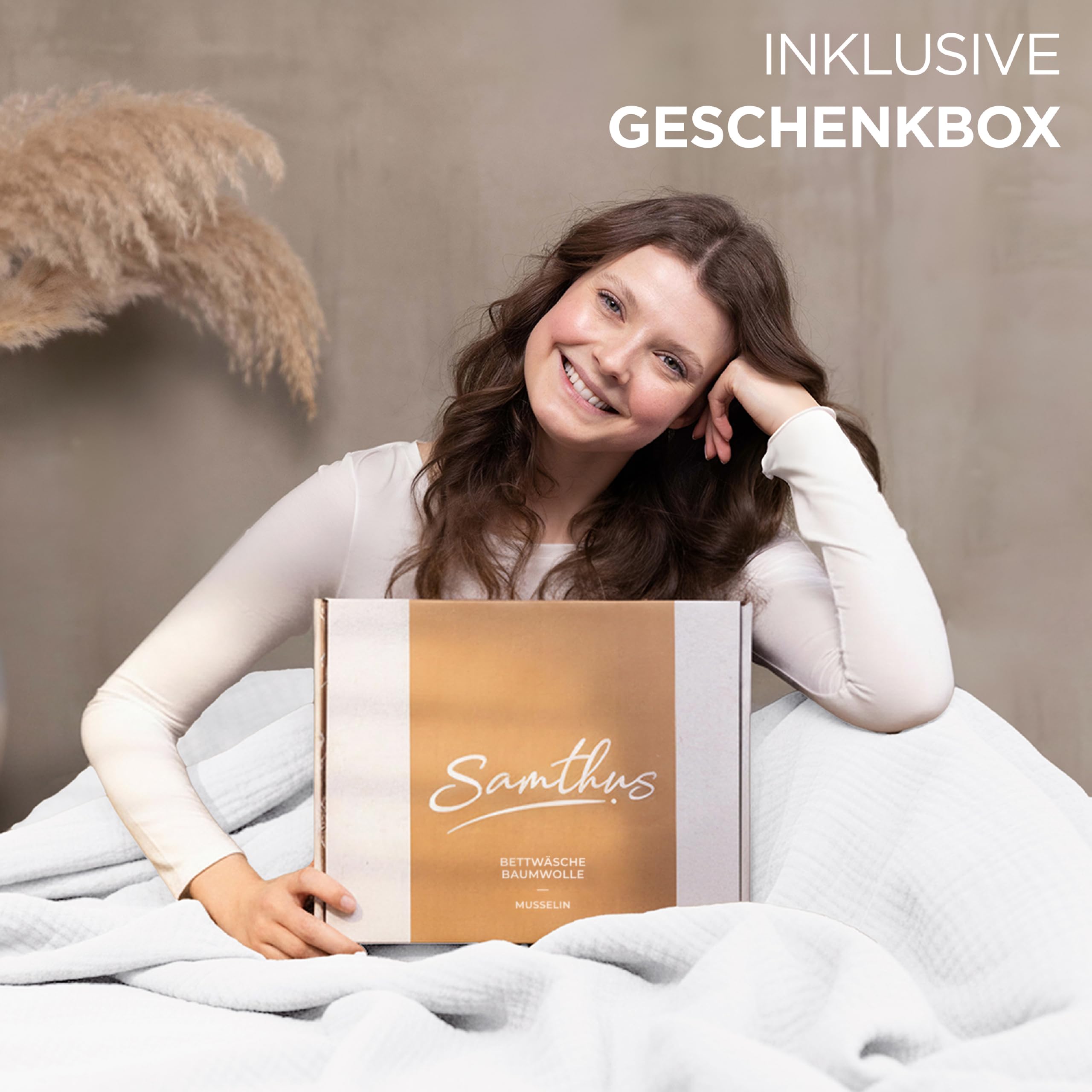 Samthus Ropa de cama de muselina de 100% algodón, fabricado en verde, certificado Oeko-Tex, para dormir suave, no necesita planchado, 1 funda nórdica de 135 x 200 cm y 1 funda de almohada de 80 x 80