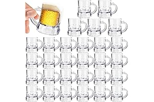 30Pcs Mini Plastic Beer Mugs (1oz), Crystal Clear Plastic Beer Glasses with Handles
