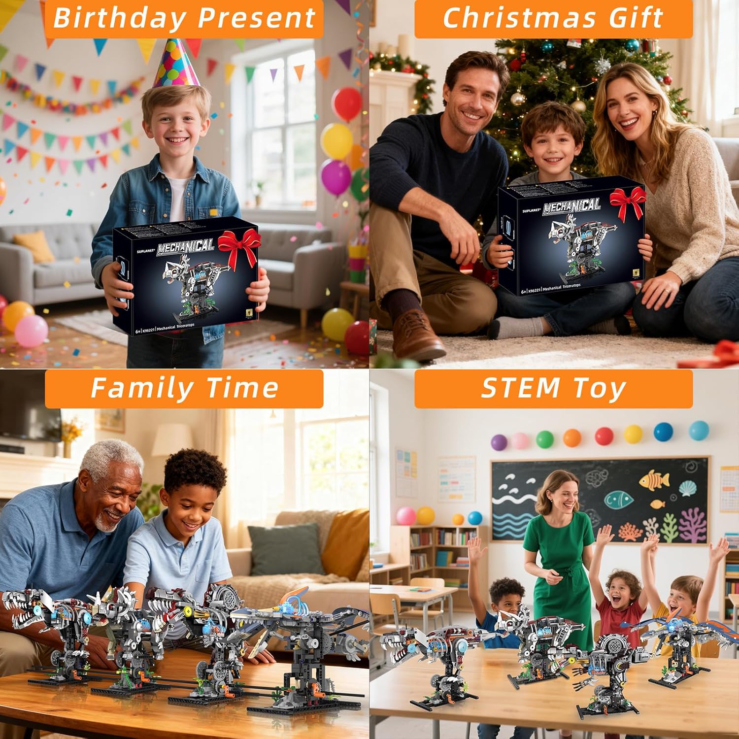 Mechanical Triceratops Dinosaur Building Set with Lights, Rotatable Components & Display Stand, STEM Building Set for Boys 8-14, Home Office Decor for Adults, Mechanical Enthusiasts（715PCS）