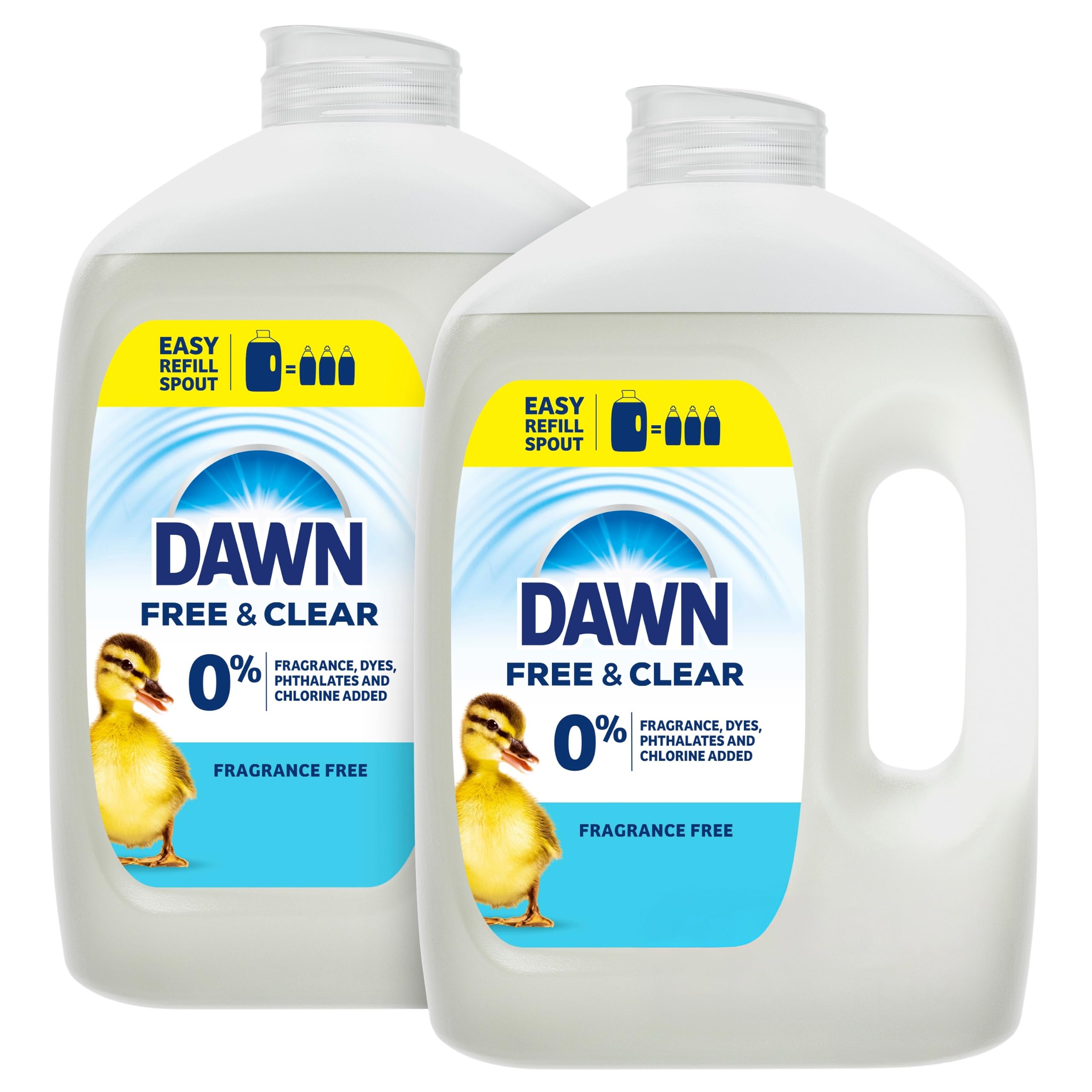 Dawn Free & Clear Refill Jug Dish Soap, Dishwashing Liquid, Tough Grease Removal, Unscented, 51.5oz (Pack of 2)