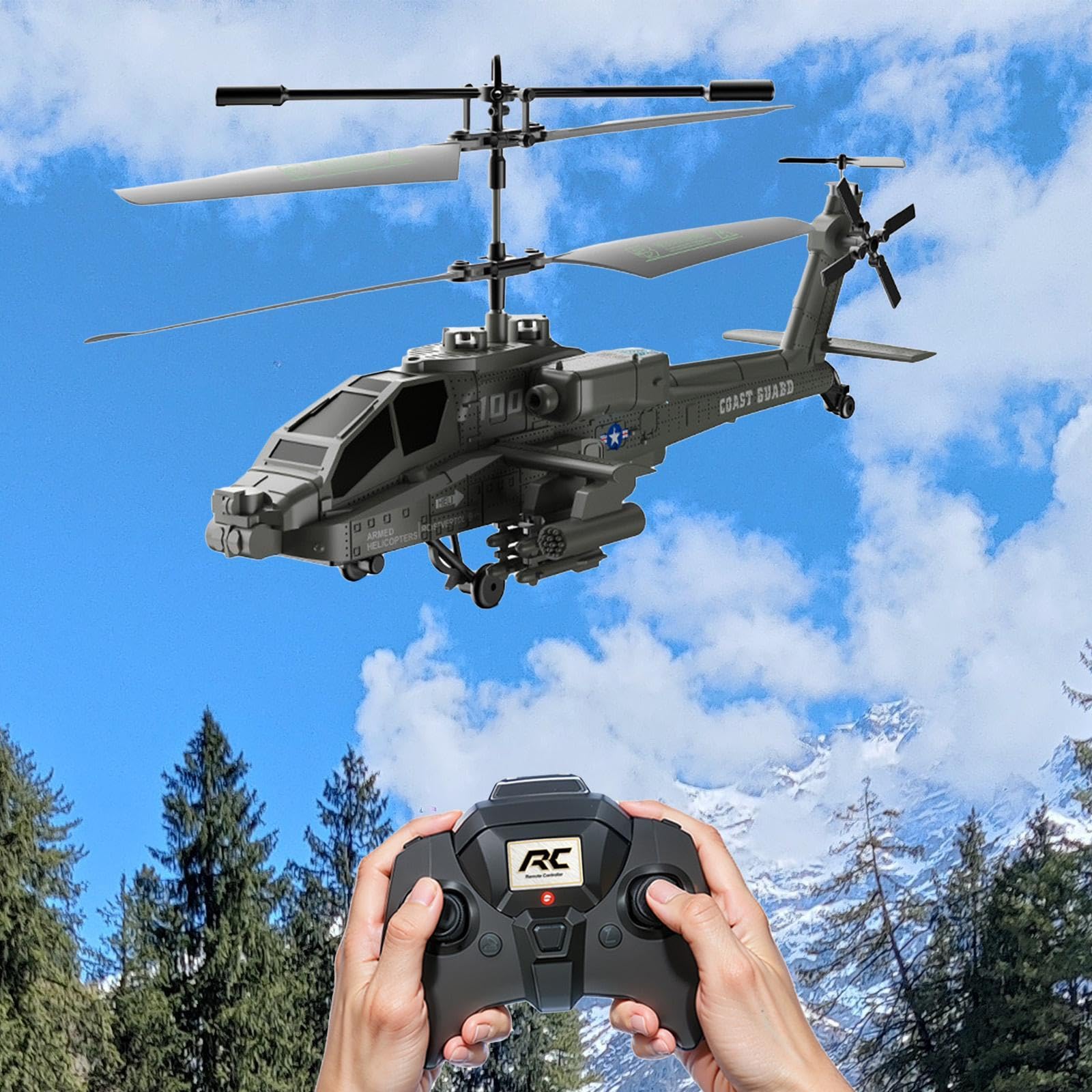 Harilla Ferngesteuerter Hubschrauber mit Lichtern, Sammlerstücke, 1 Schlüssel, Start/Landung, Flugzeug, Gyro-Stabilisator, RC-Helikopter für Anfänger, Grün