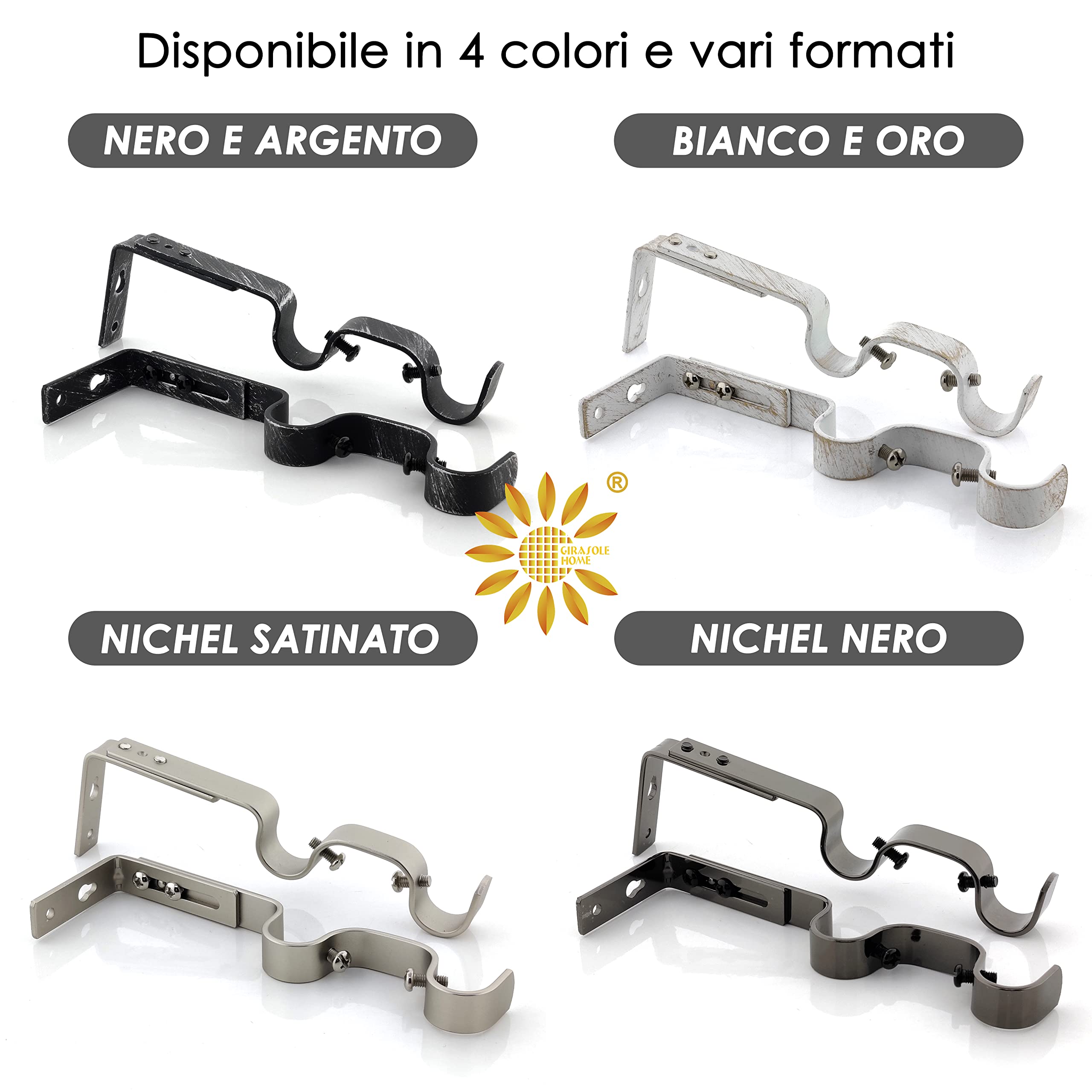 2 Staffe Doppie Regolabili Per Aste - Ferro Bianco E Oro, Per Bastoni 18-20mm, Lunghezza 165-190mm - Foto 10