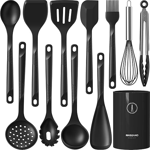 Juego de utensilios de cocina de silicona, resistentes al calor, antiadherentes, con espátulas, cucharas, batidor, pinzas, sin BPA, apto para