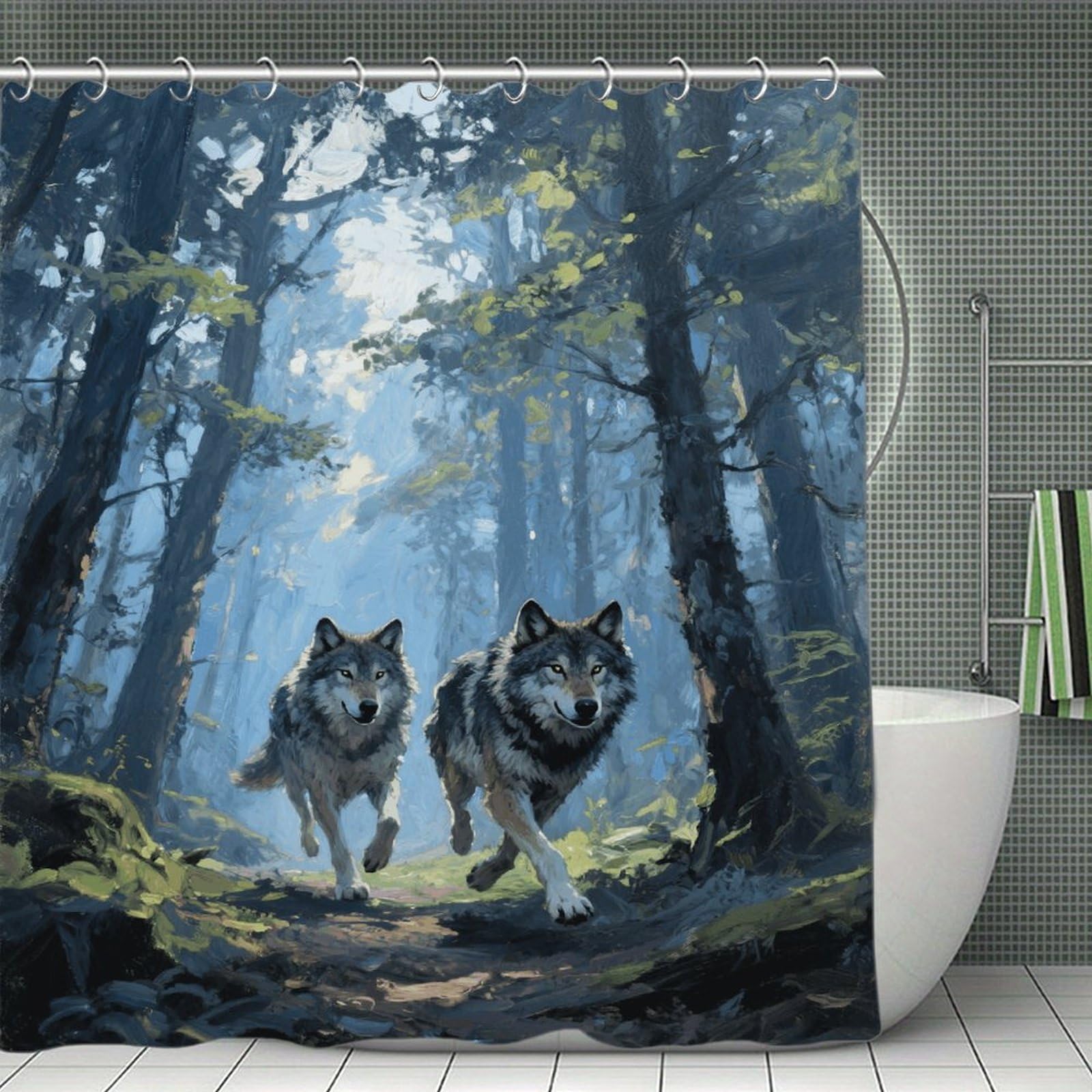 VstaDank Wolf Forest Bath Curtain Elegant Heavy Duty Shower Curtains 70x70 in Rustic Farmhouse Cloth Shower Curtains Neutral Modern Bath Curtain for Bathroom