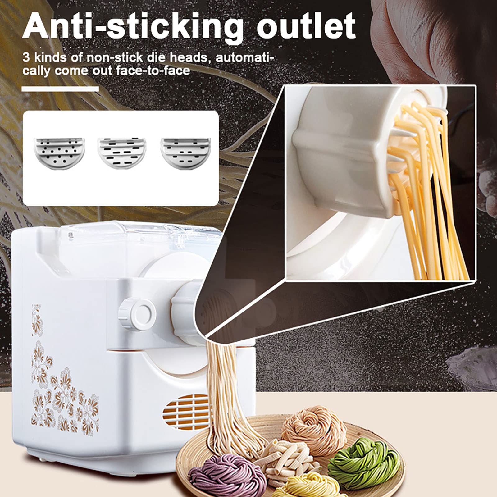 VOYADE MáQuina De Pasta AutomáTica, MáQuina De Fideos EléCtrica DoméStica De 180 W, MáQuina De Prensado De Pasta De 220 V, AlbóNdigas De Verduras De Cuero, 9 Moldes De Fideos