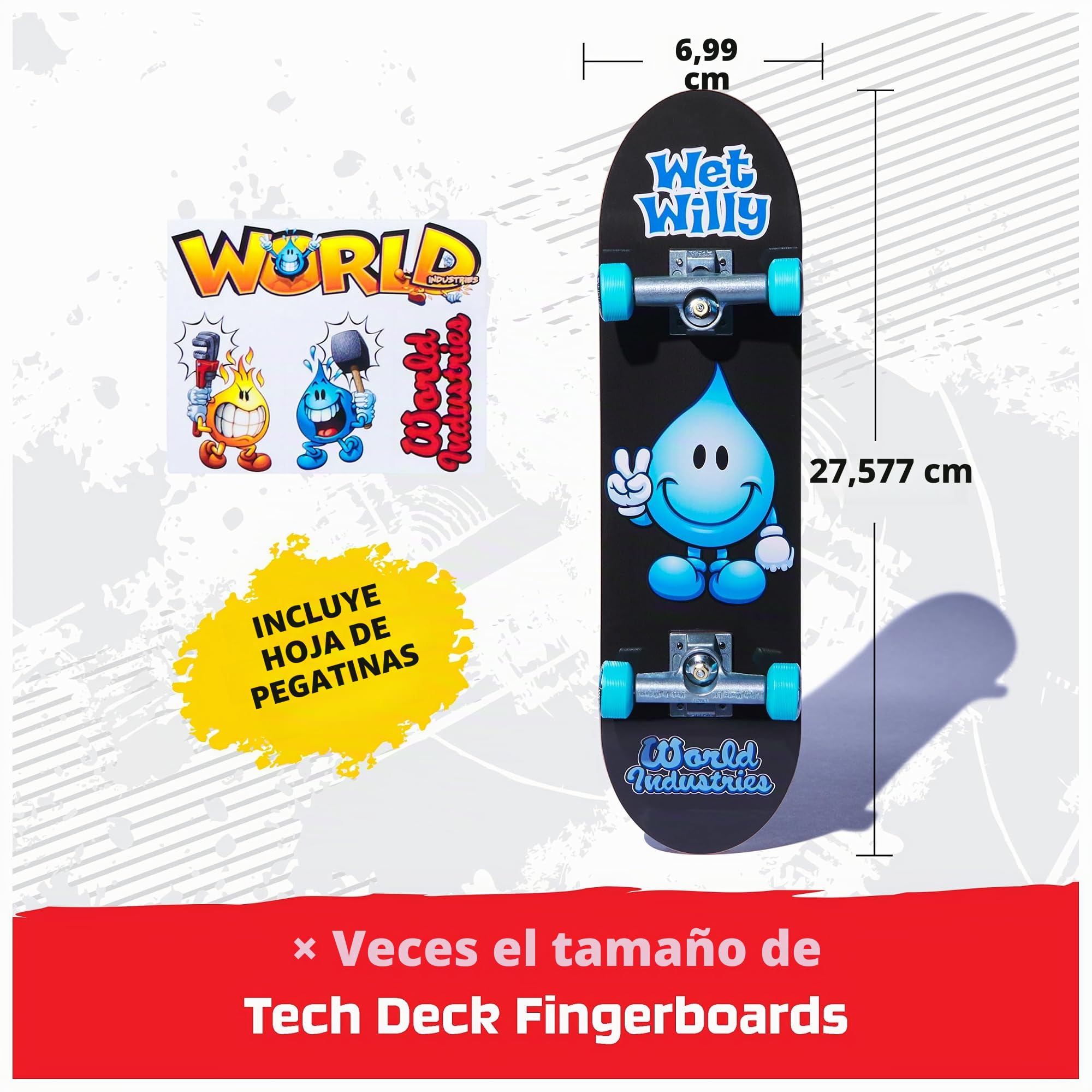 Tech Deck, World Industries Handboard; auténticos mini monopatines, juguetes para niños y niñas, a partir de 6 años (solo para manos)